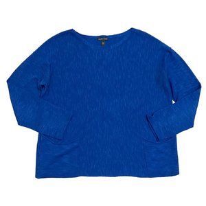 Eileen Fisher Size XS Blue Knit Boxy Silhouette Pullover Sweater Front Pockets